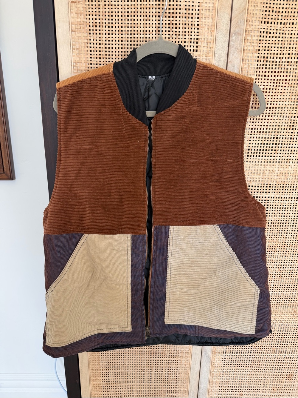 BDG Brown Corduroy Patchwork Vest with Tan Pockets
